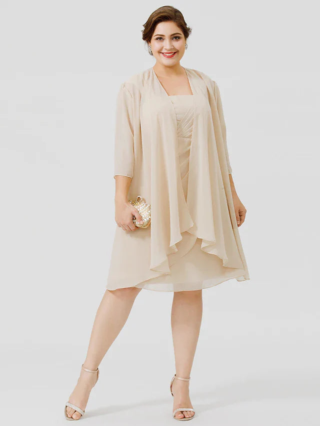 Wholesale Sheath / Column Mother of the Bride Dress Plus Size Elegant Straps Knee Length Chiffon Sheer Lace Sleeveless yes with Criss Cross